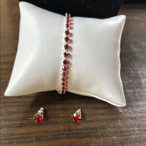 Elegant Red Gemstone Bracelet and Earring Set